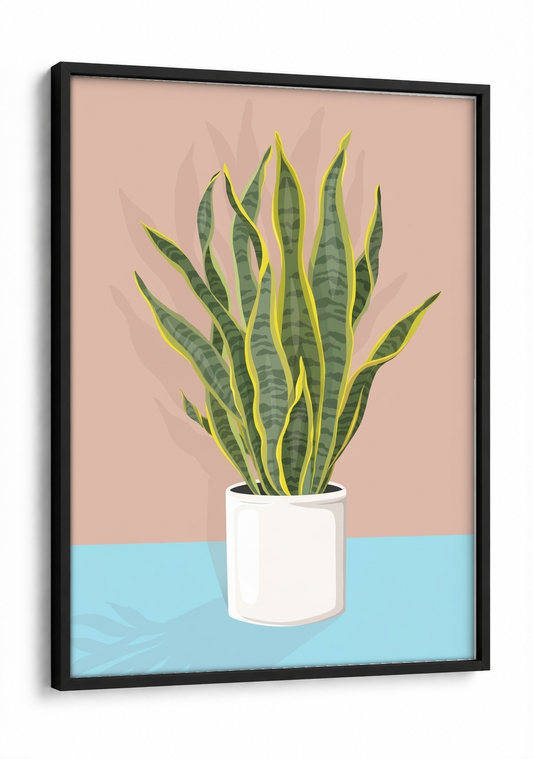Boho Art - Potted Snake Plant framed print in a black frame