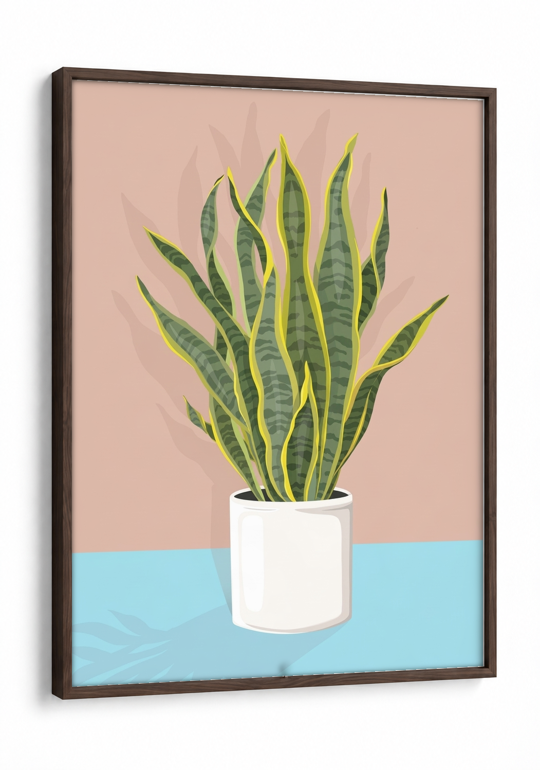Boho Art - Potted Snake Plant framed print in a brown frame