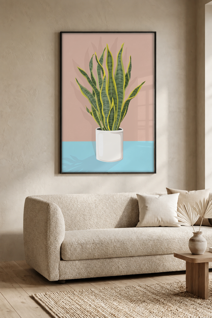 Boho Art - Potted Snake Plant framed print in a room