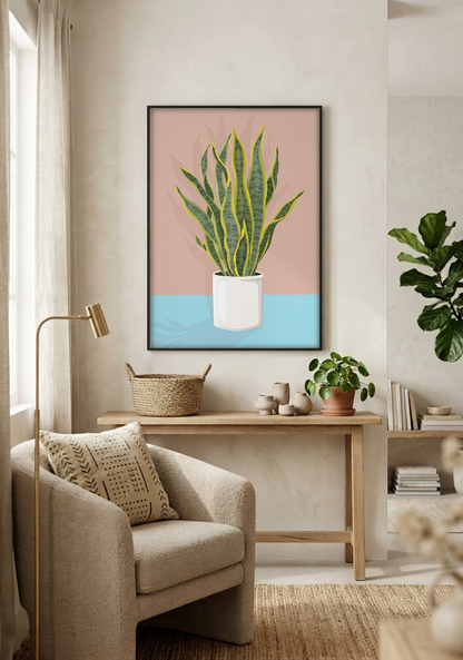 Boho Art - Potted Snake Plant framed print in a room