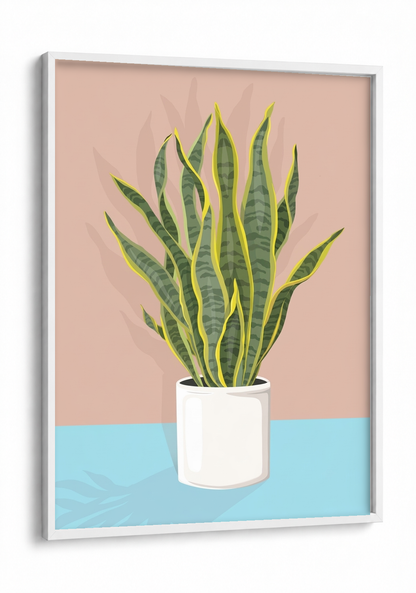 Boho Art - Potted Snake Plant framed print in a white frame