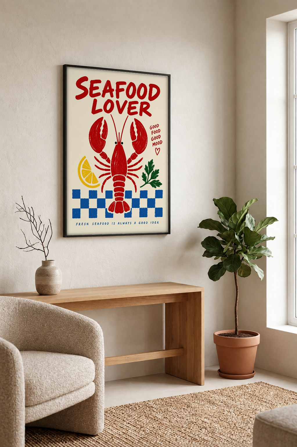 Pop Art - SeaFood Lover framed print in a room