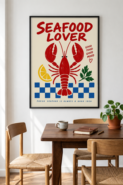 Pop Art - SeaFood Lover framed print in a room