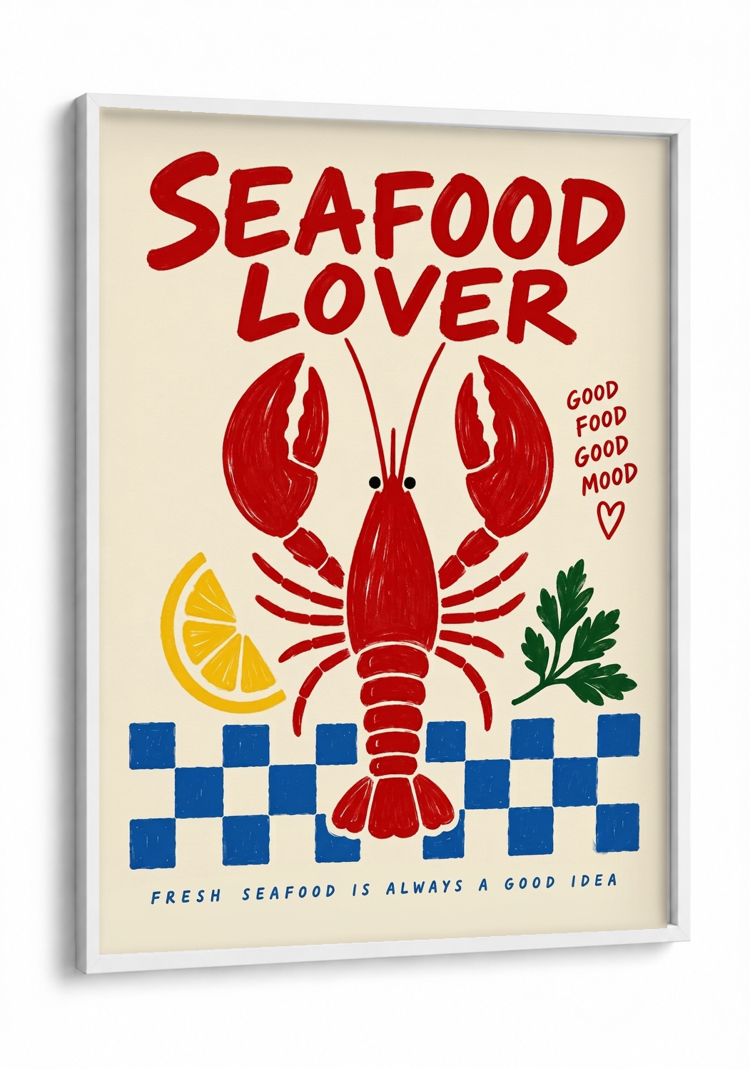 Pop Art - SeaFood Lover framed print in a white frame