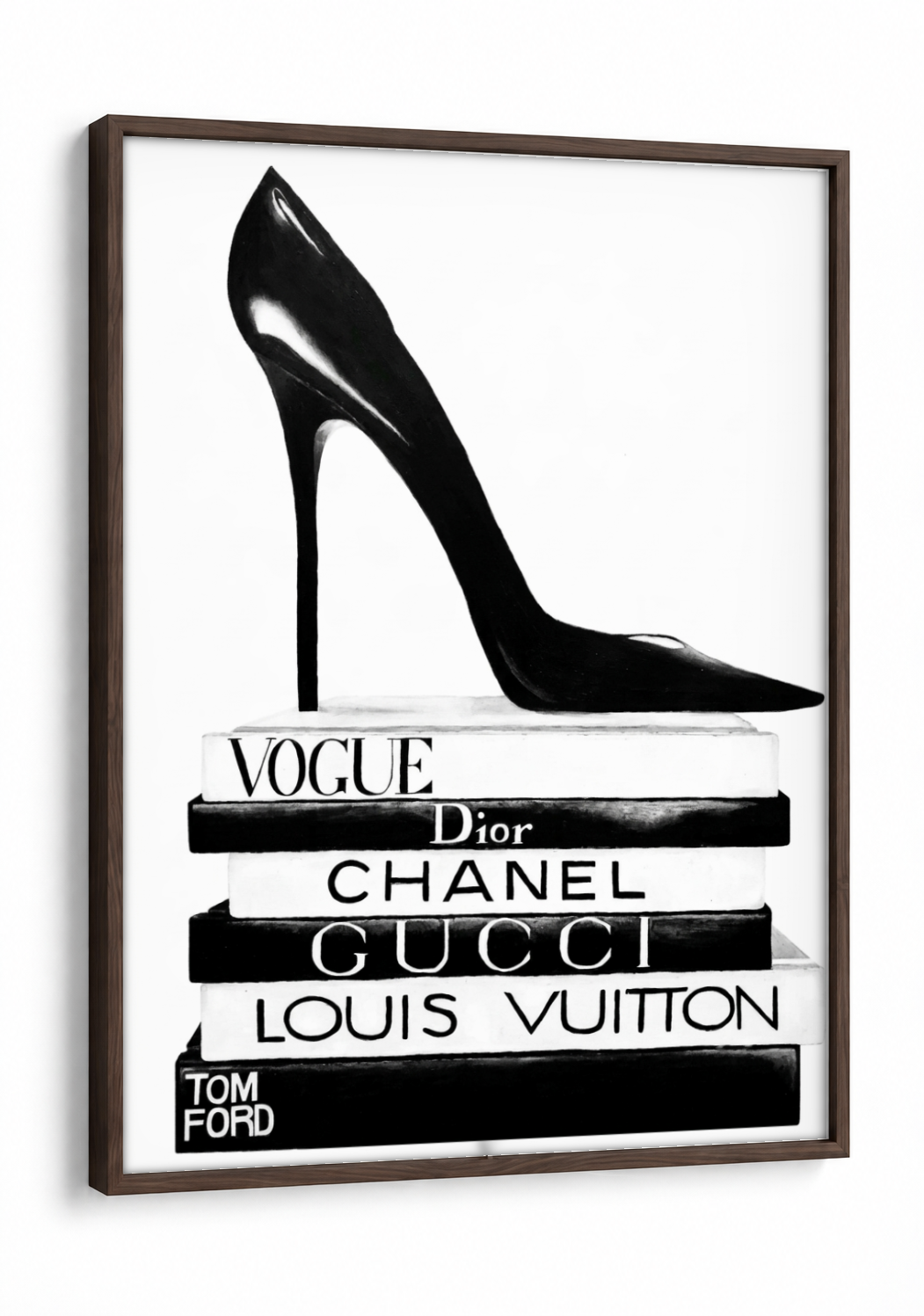 Pop Culture Art - The Devil Wears Designer framed print in a brown frame