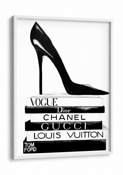 Pop Culture Art - The Devil Wears Designer framed print in a white frame