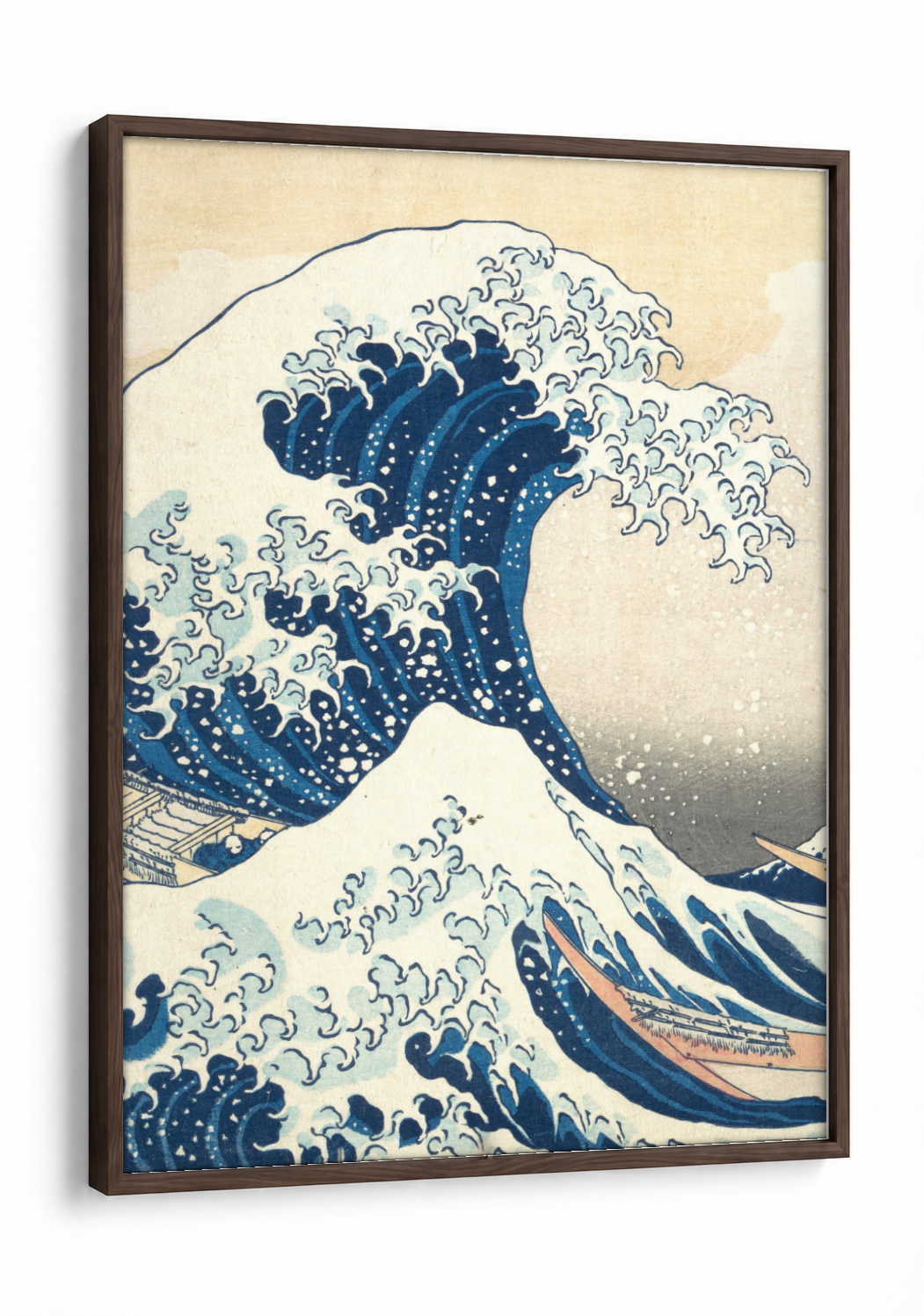 The Great Wave Off Kanagawa framed print in a brown frame