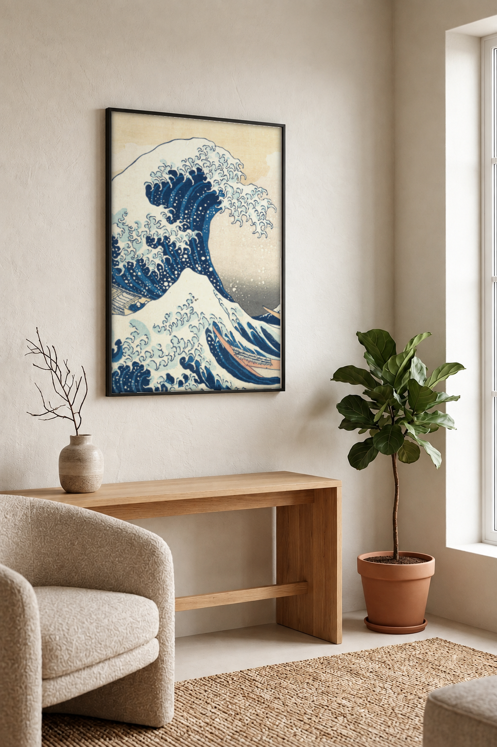 The Great Wave Off Kanagawa framed print in a room