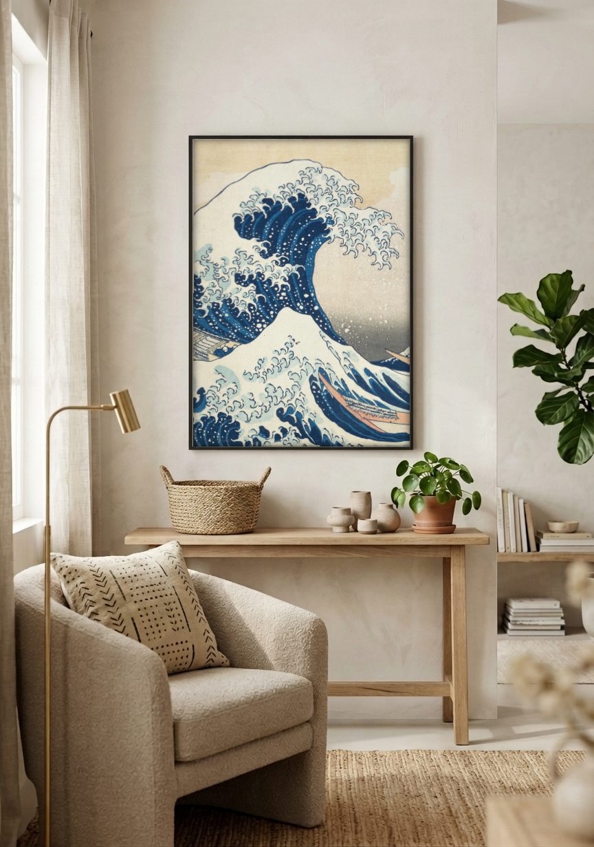 The Great Wave Off Kanagawa framed print in a room