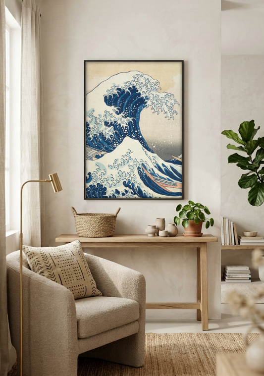 The Great Wave Off Kanagawa framed print in a room